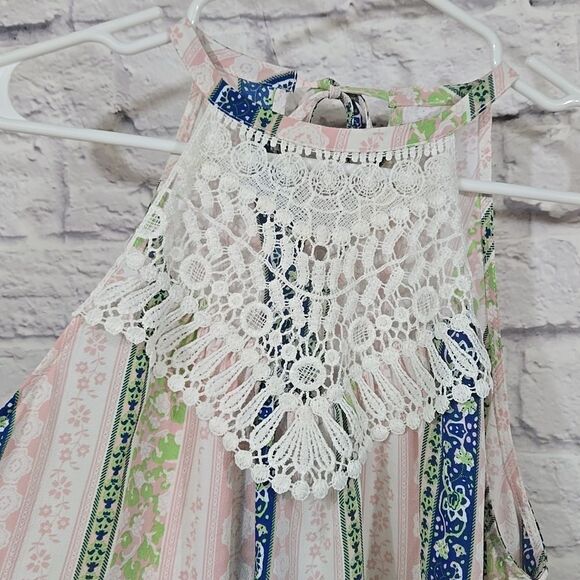 Mistic Prysm by Listicle Crochet Lace Trapeze Dress Wide Stripe Chiffon Shift - Picture 6 of 9